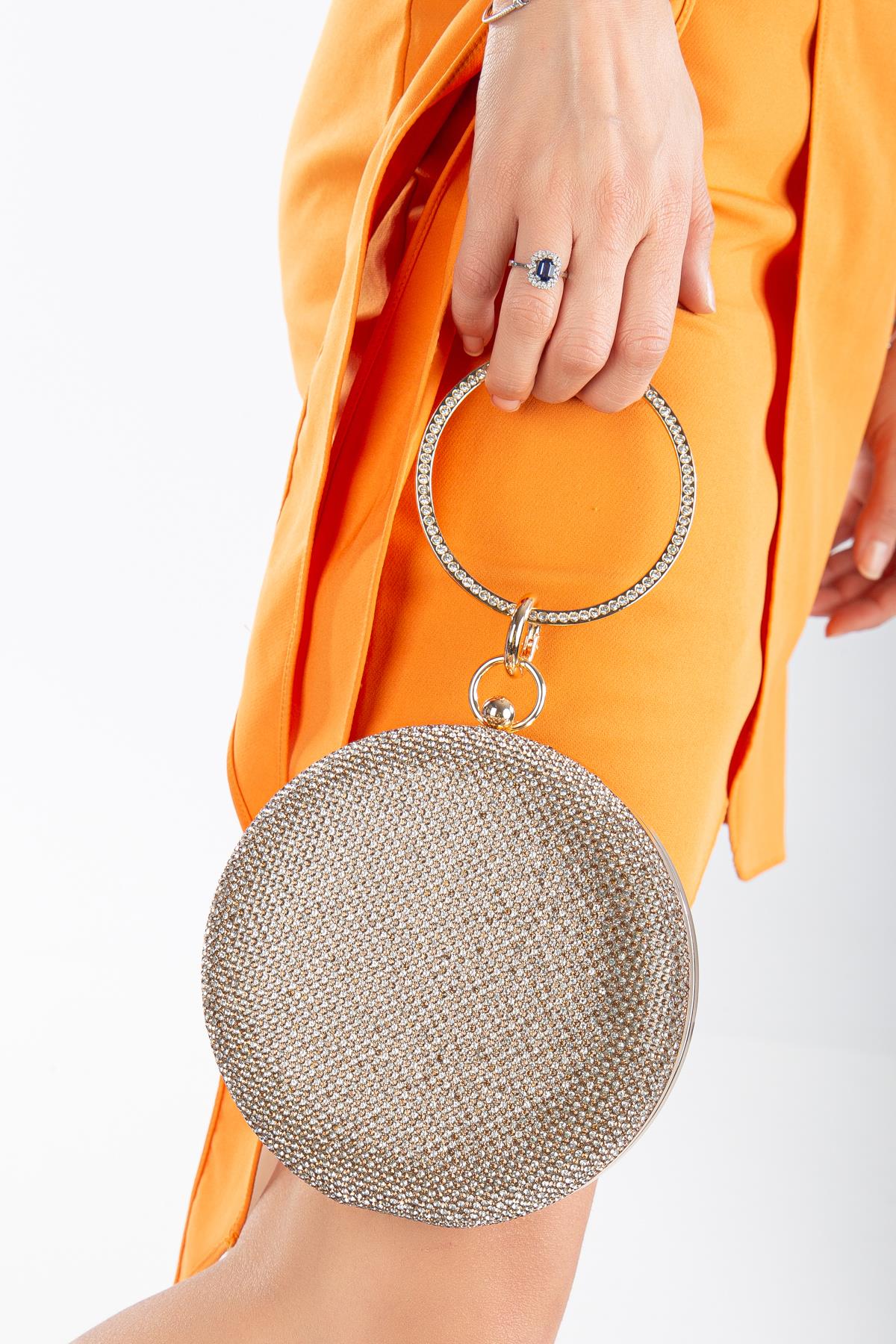 Aida Yuvarlak Taşlı Abiye Portföy Çanta Gece Çantası Zincir Askılı Ürün ikincil görseli