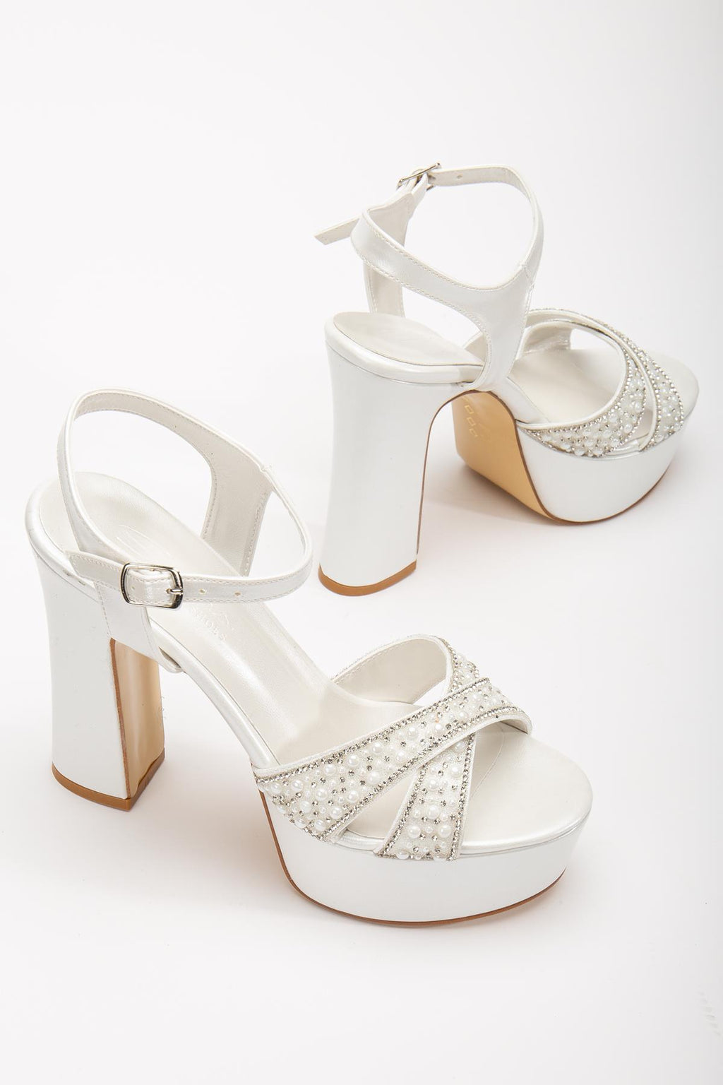 Alissa Kadın Platform Topuklu İnci Detaylı Abiye Gelin Ayakkabı+Çanta