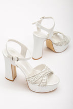 Alissa Kadın Platform Topuklu İnci Detaylı Abiye Gelin Ayakkabı+Çanta