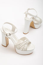 Alissa Kadın Platform Topuklu İnci Detaylı Abiye Gelin Ayakkabı+Çanta