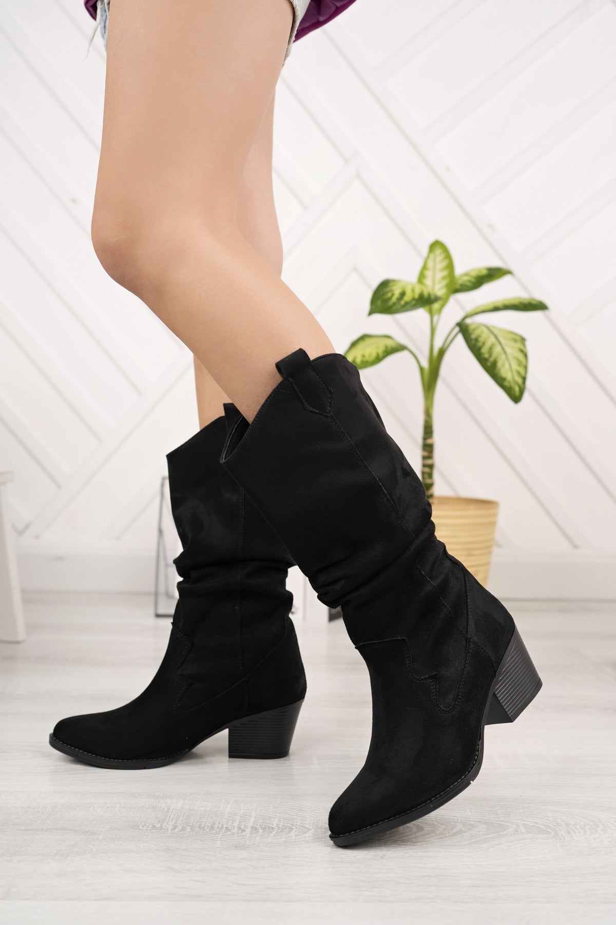 Fiona Kadın Körüklü Çizme Süet Deri Kalın Topuklu Çİzme Ürün ana görseli