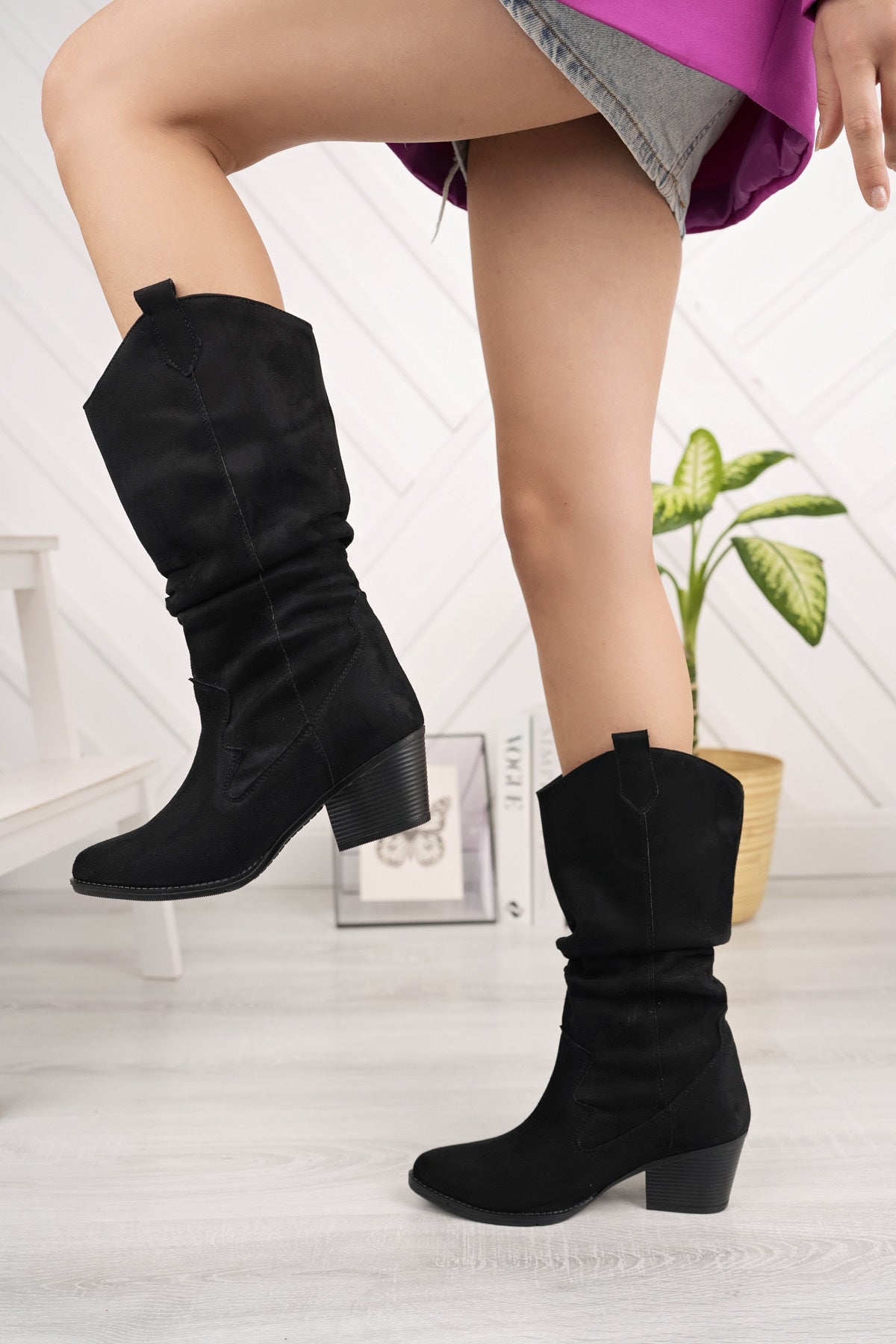 Fiona Kadın Körüklü Çizme Süet Deri Kalın Topuklu Çİzme Ürün ikincil görseli