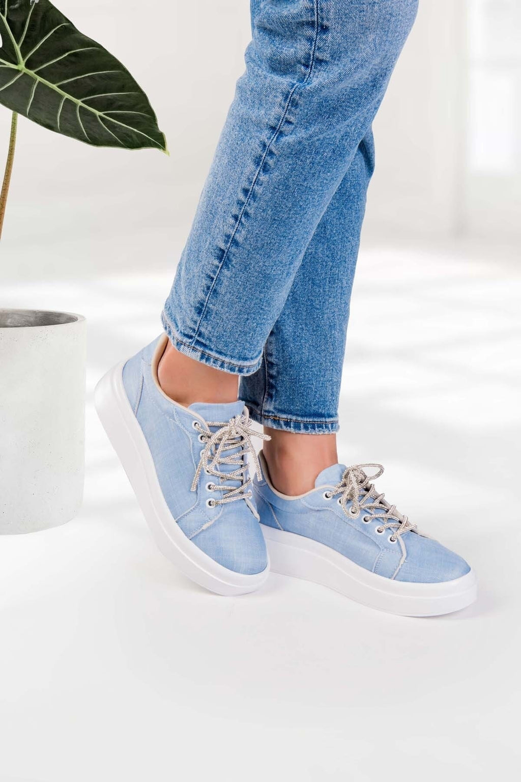 Kadın Taşlı Spor Ayakkabı Sneaker Günlük Bağcıklı SPRWL22910TŞL