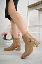 Suins Lesia Özel Tasarım Galvanizli Topuk Fermuarlı Kadın Bot