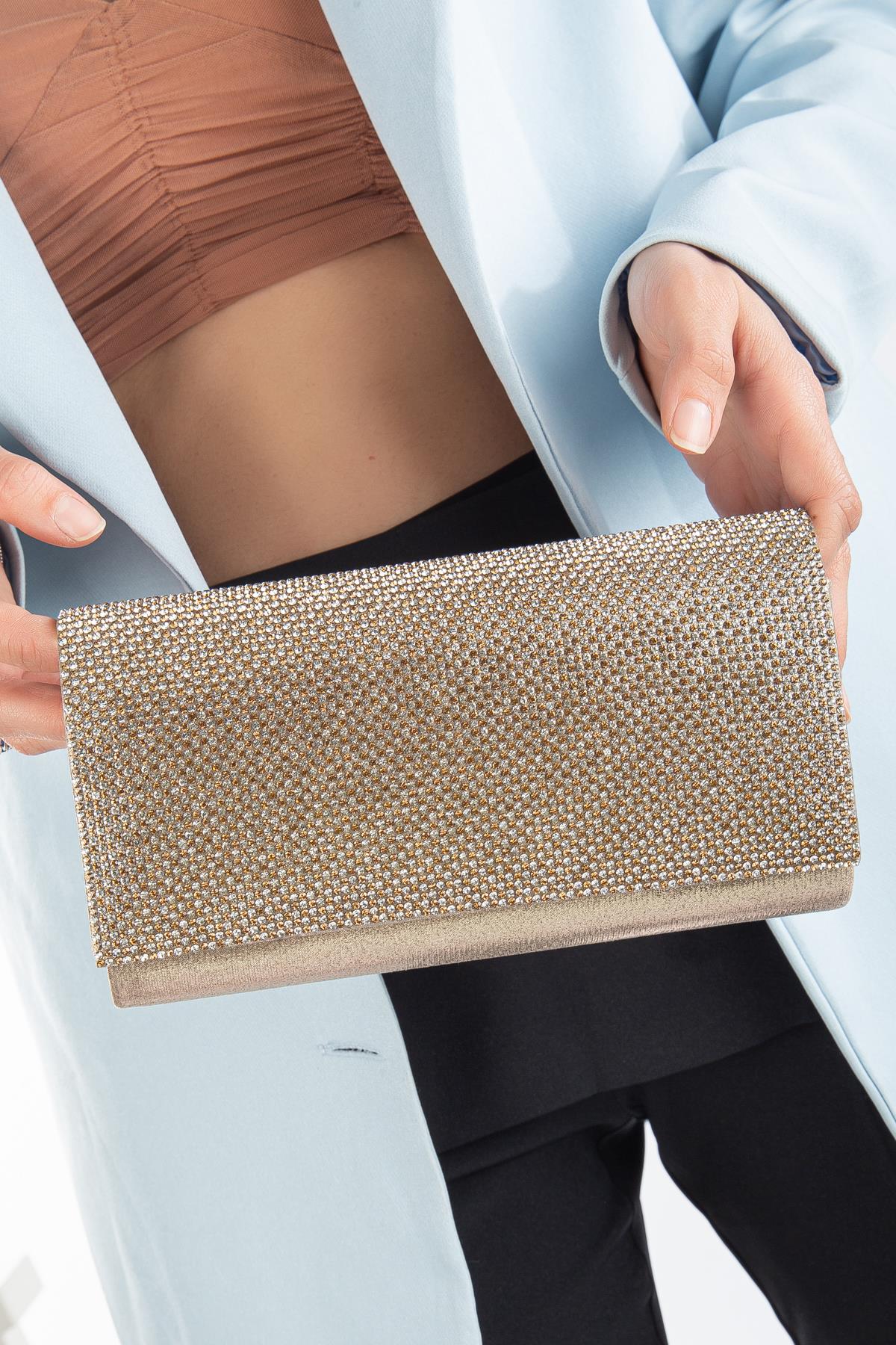 Serena Taşlı Abiye Portföy Clutch Çanta Gece Çantası Zincir Askılı
