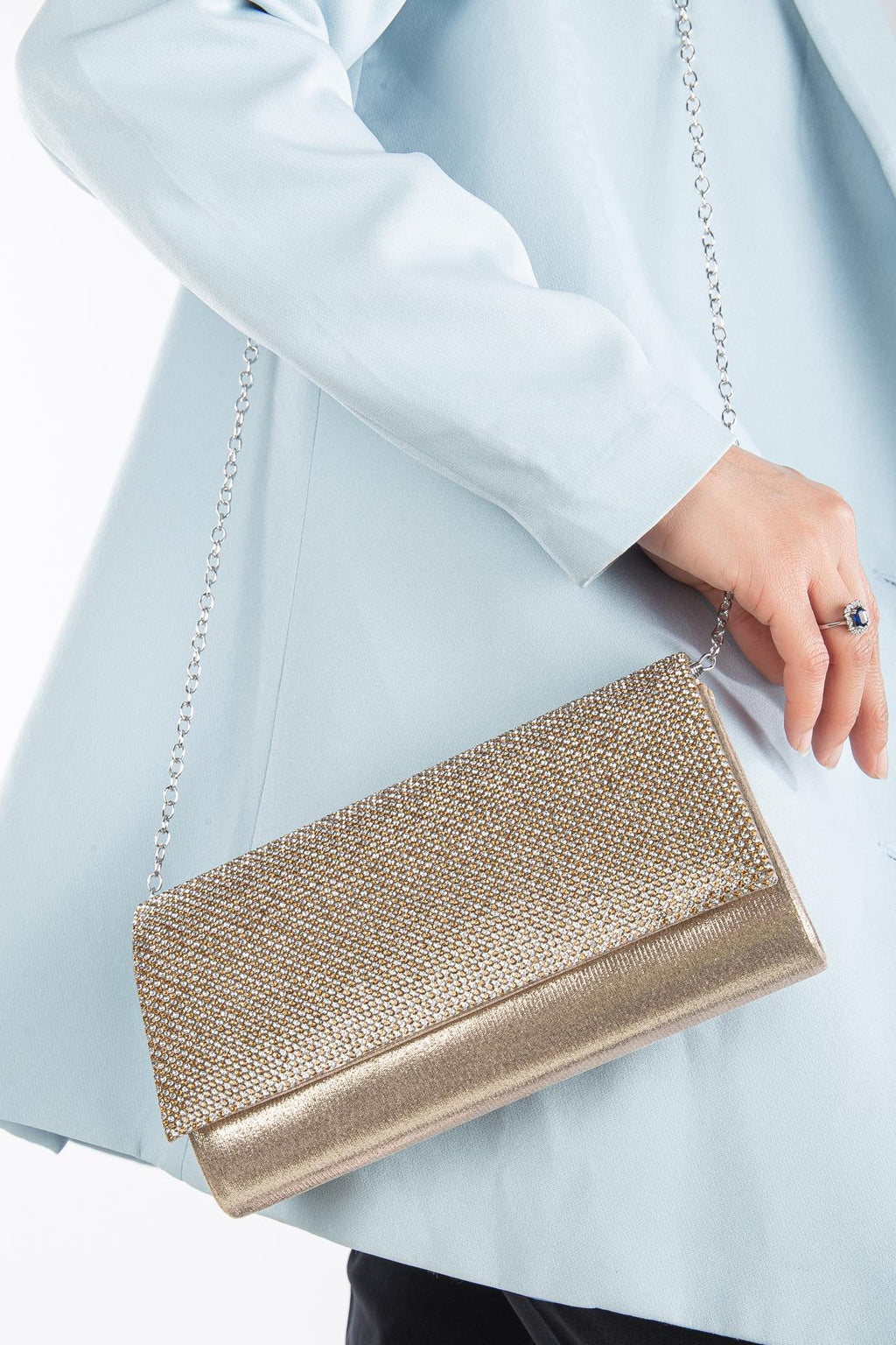 Serena Taşlı Abiye Portföy Clutch Çanta Gece Çantası Zincir Askılı