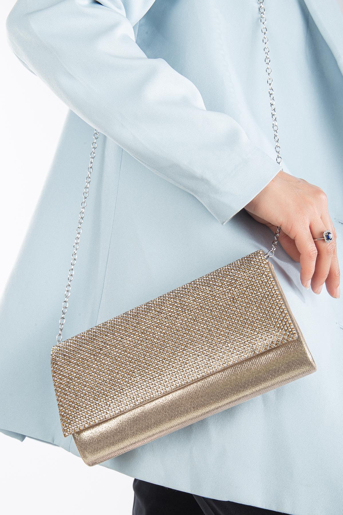 Serena Taşlı Abiye Portföy Clutch Çanta Gece Çantası Zincir Askılı