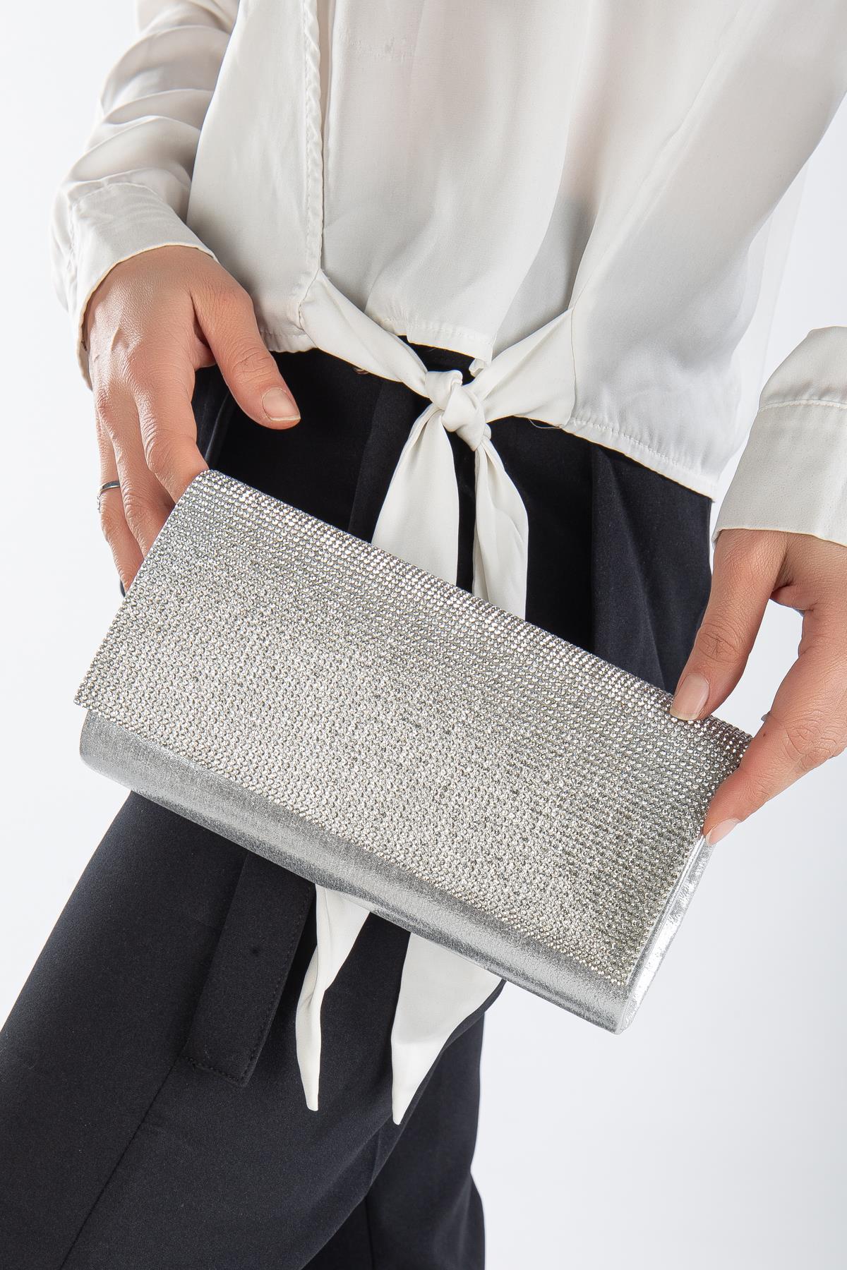 Serena Taşlı Abiye Portföy Clutch Çanta Gece Çantası Zincir Askılı