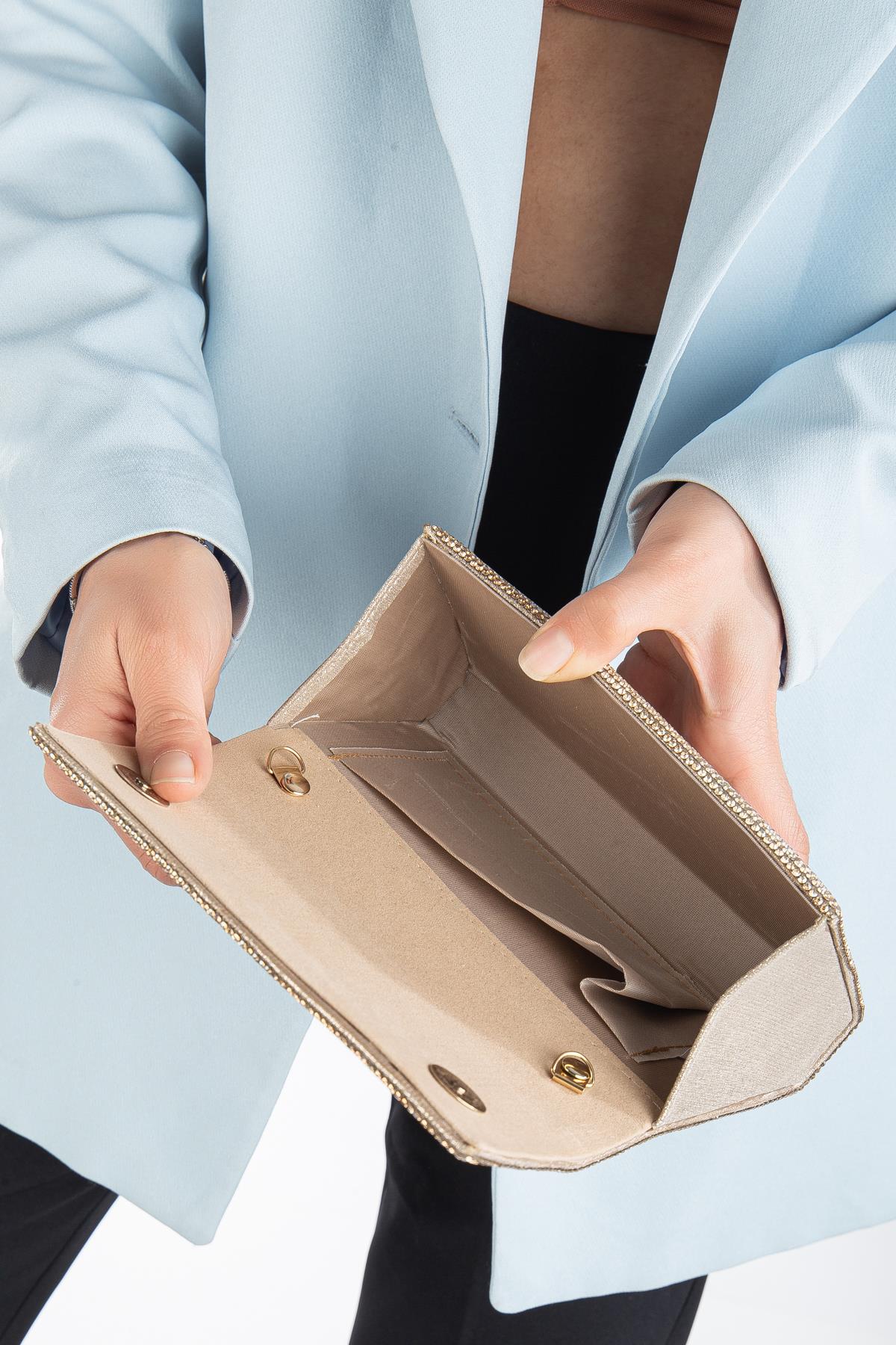 Ramona Taşlı Abiye Portföy Clutch Çanta Gece Çantası Zincir Askılı