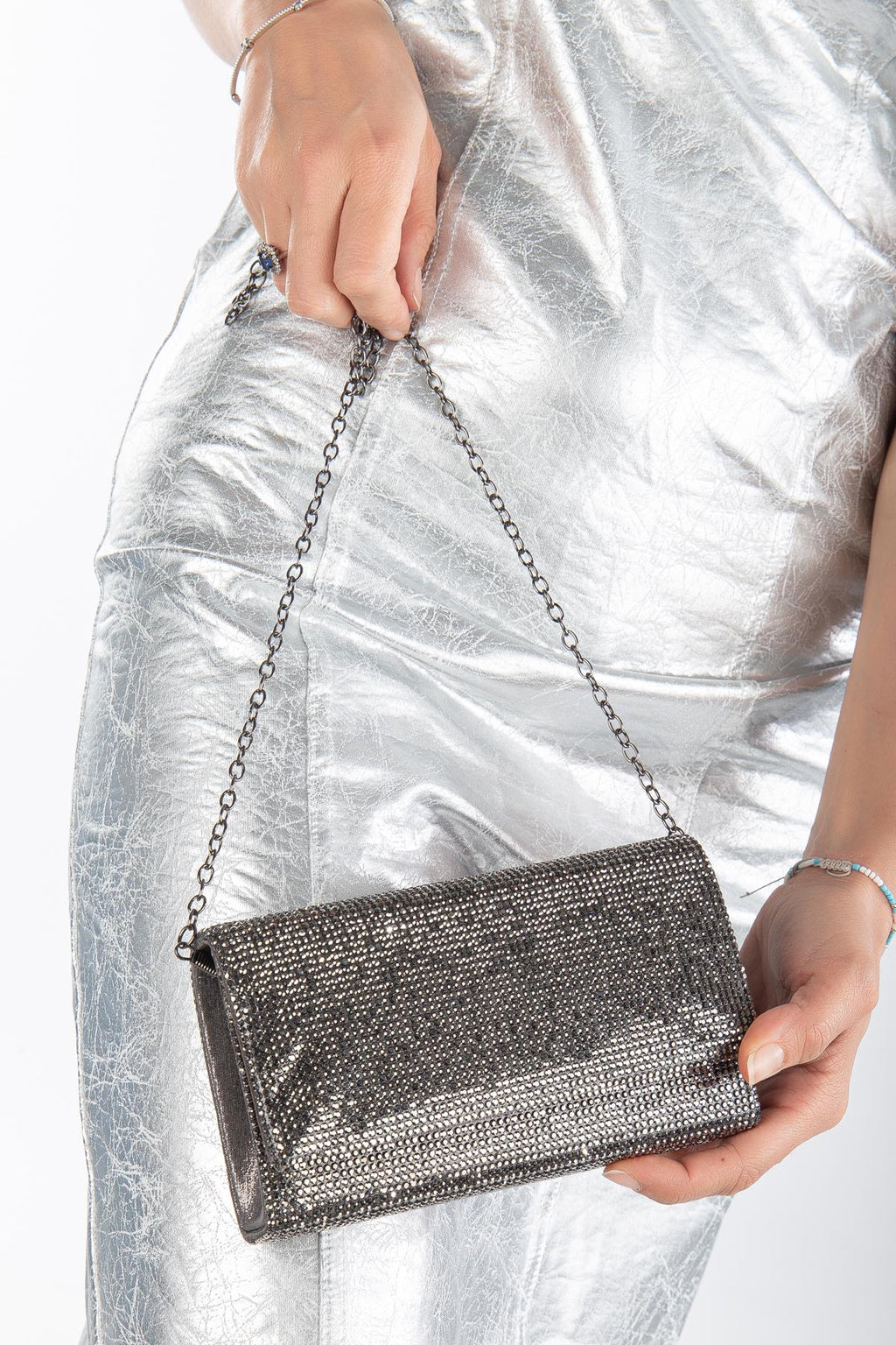 Ramona Taşlı Abiye Portföy Clutch Çanta Gece Çantası Zincir Askılı