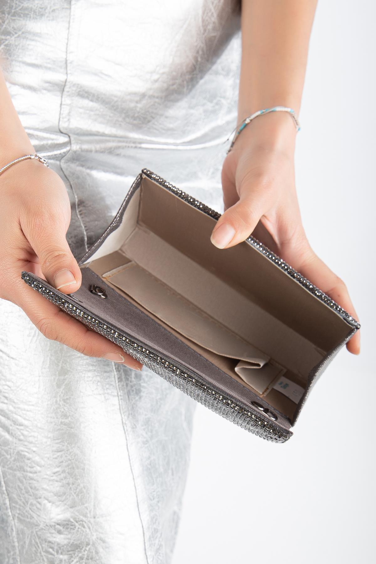 Ramona Taşlı Abiye Portföy Clutch Çanta Gece Çantası Zincir Askılı