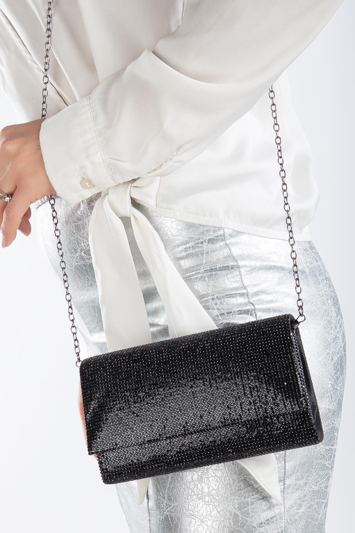 Ramona Taşlı Abiye Portföy Clutch Çanta Gece Çantası Zincir Askılı