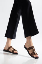 Suins Ashley Model Çift Bantlı Süet Terlik