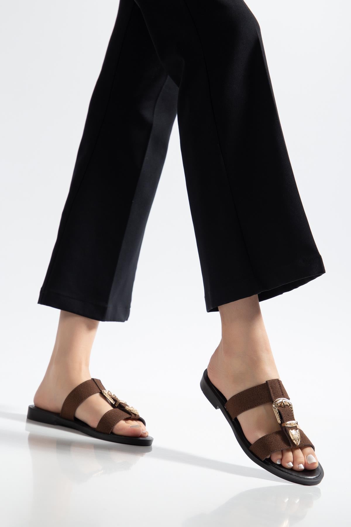 Suins Ashley Model Çift Bantlı Süet Terlik