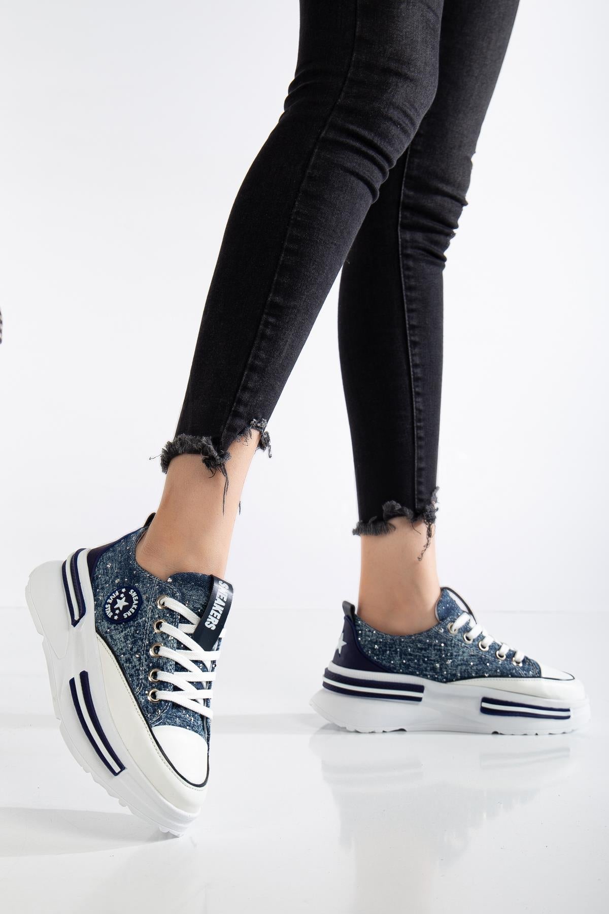 Suins Berly Model Kadın Taş Detaylı Kot Spor Ayakkabı Sneaker
