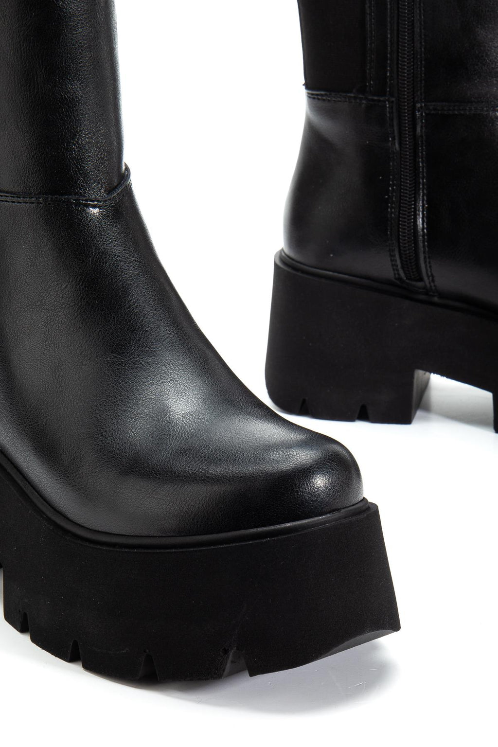 Suins Henna Model Platform Kadın Siyah Arkası Lastikli Çizme
