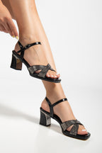 Suins Juny Kadın Önü Taşlı Galvaniz Topuklu Abiye Ayakkabı