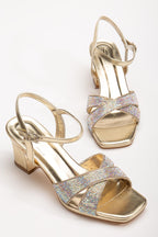 Suins Juny Kadın Önü Taşlı Galvaniz Topuklu Abiye Ayakkabı