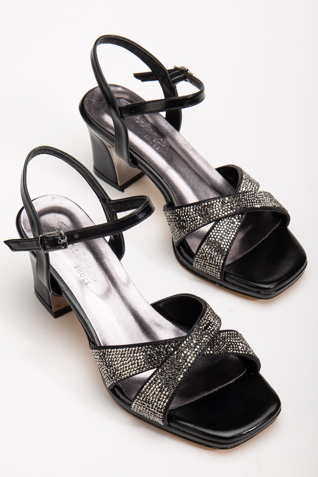 Suins Juny Kadın Önü Taşlı Galvaniz Topuklu Abiye Ayakkabı