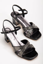 Suins Juny Kadın Önü Taşlı Galvaniz Topuklu Abiye Ayakkabı