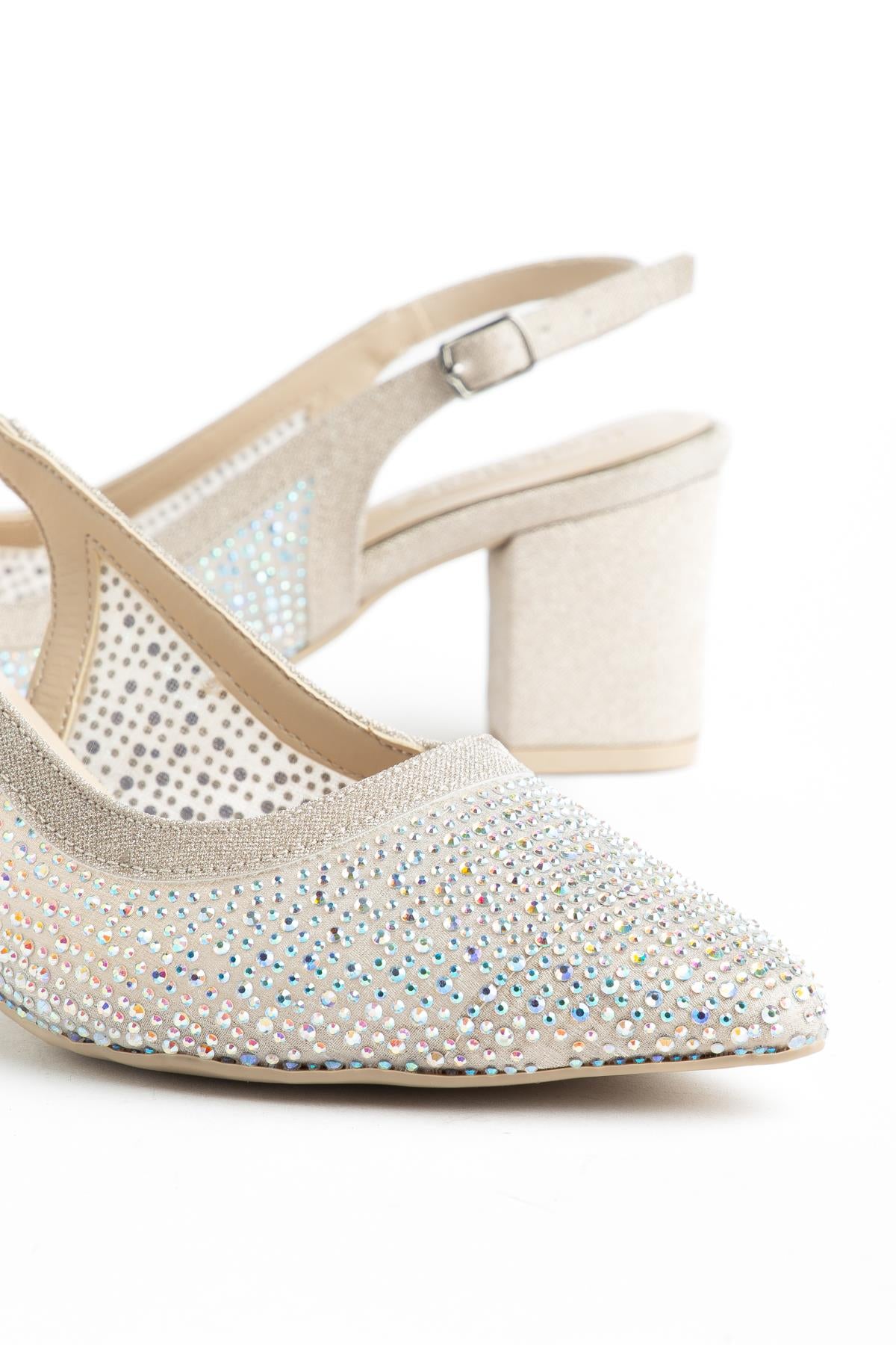 Suins Keily Model Kadın Taş İşlemeli  Kalın Topuklu Abiye Ayakkabı