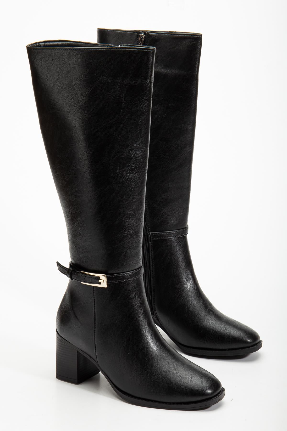 Suins Pietro Premium Kadın Siyah Çizme 6 Cm Topuk Boyu Çizme