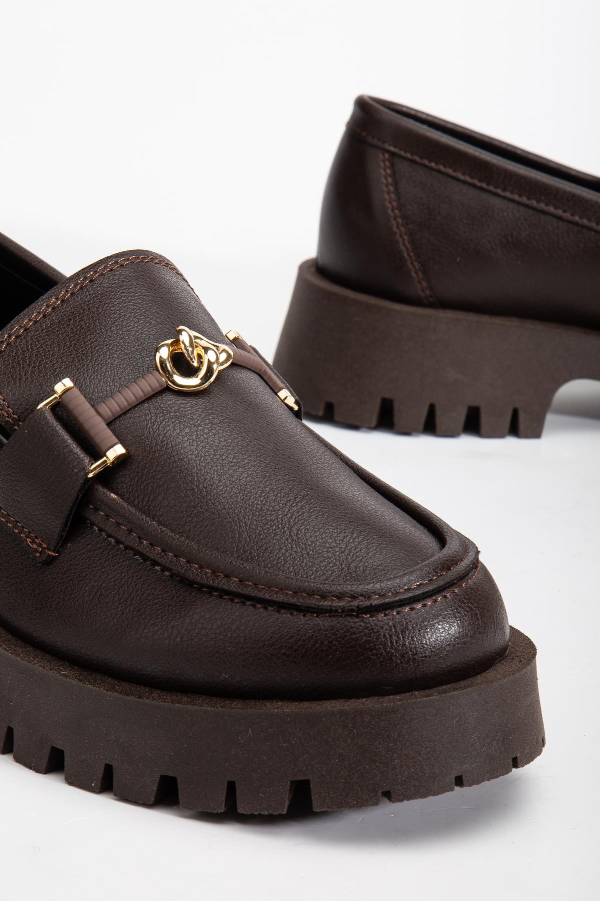 Suins Premium Chapel Model Toka Detaylı Kadın Siyah Kahve Loafer Ayakkabı