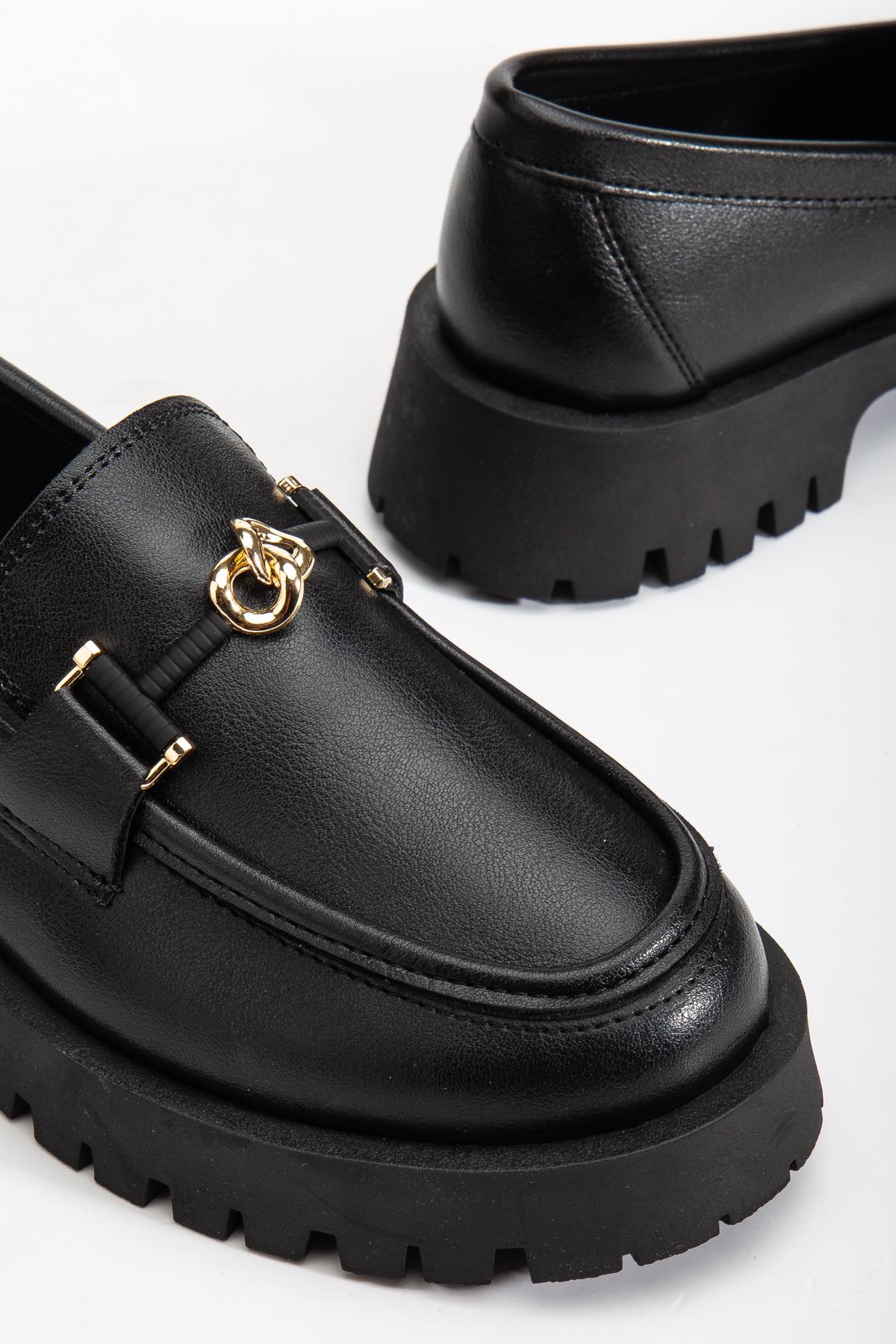 Suins Premium Chapel Model Toka Detaylı Kadın Siyah Kahve Loafer Ayakkabı