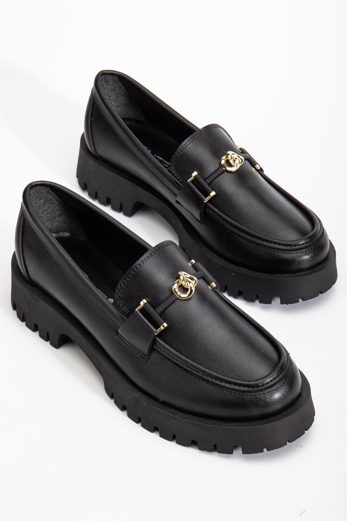Suins Premium Chapel Model Toka Detaylı Kadın Siyah Kahve Loafer Ayakkabı