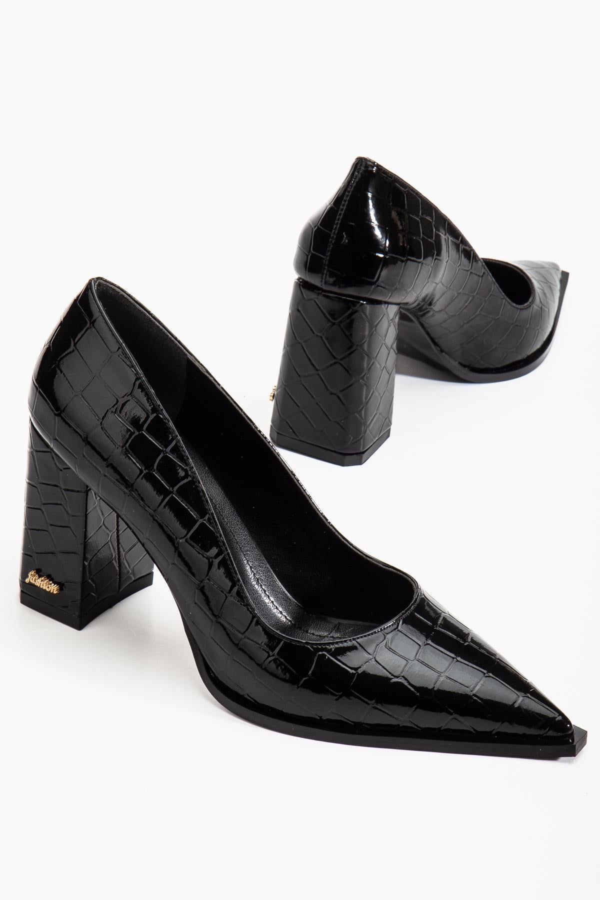 Suins Premium Kevin Model Kadın Kalın Topuklu Kroko Stiletto Ayakkabı