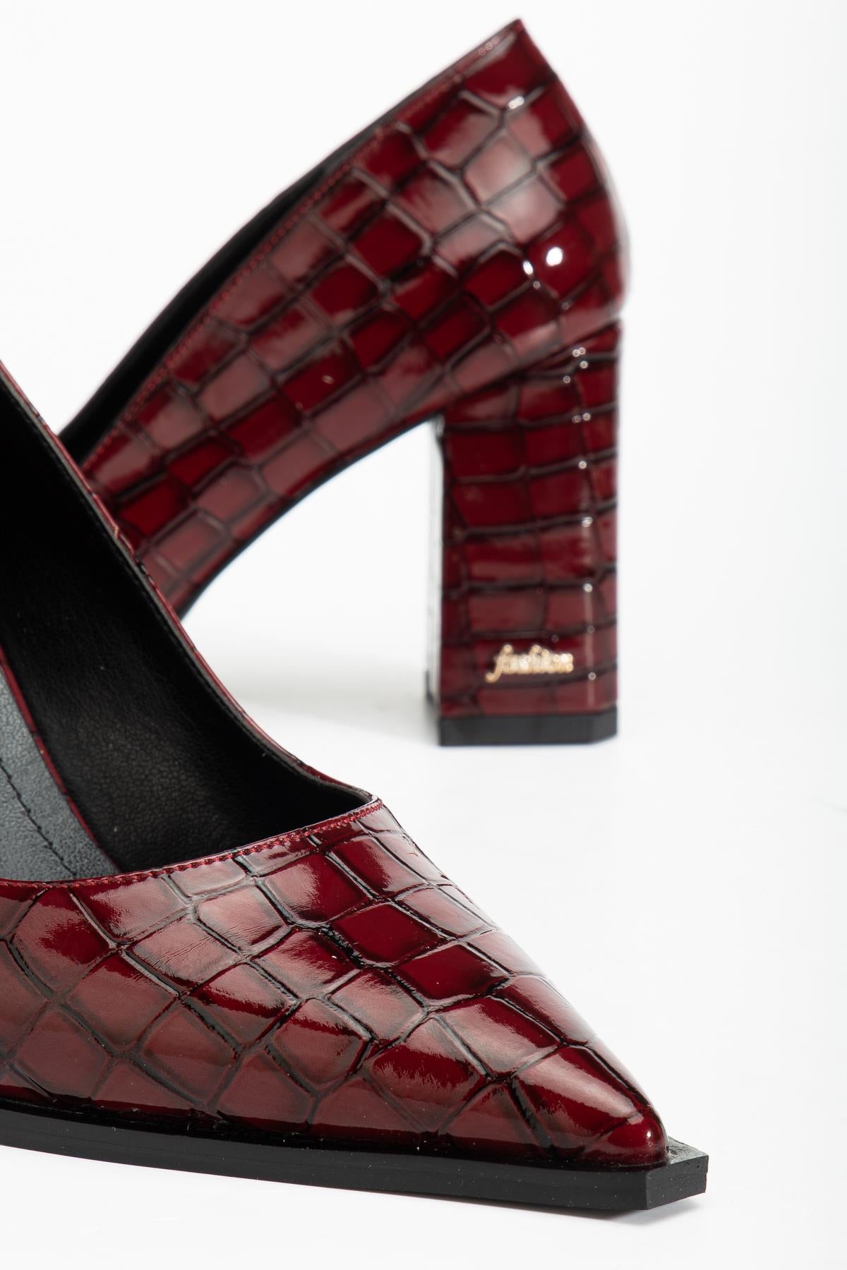 Suins Premium Kevin Model Kadın Kalın Topuklu Kroko Stiletto Ayakkabı