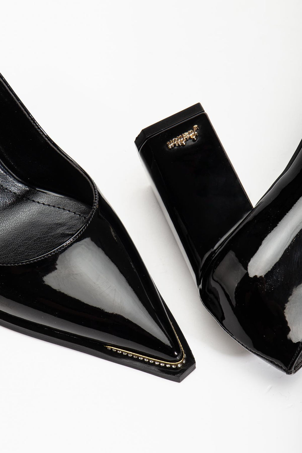 Suins Premium Verty Model Kadın Kalın Topuklu Burnu Taşlı Rugan Stiletto Ayakkabı