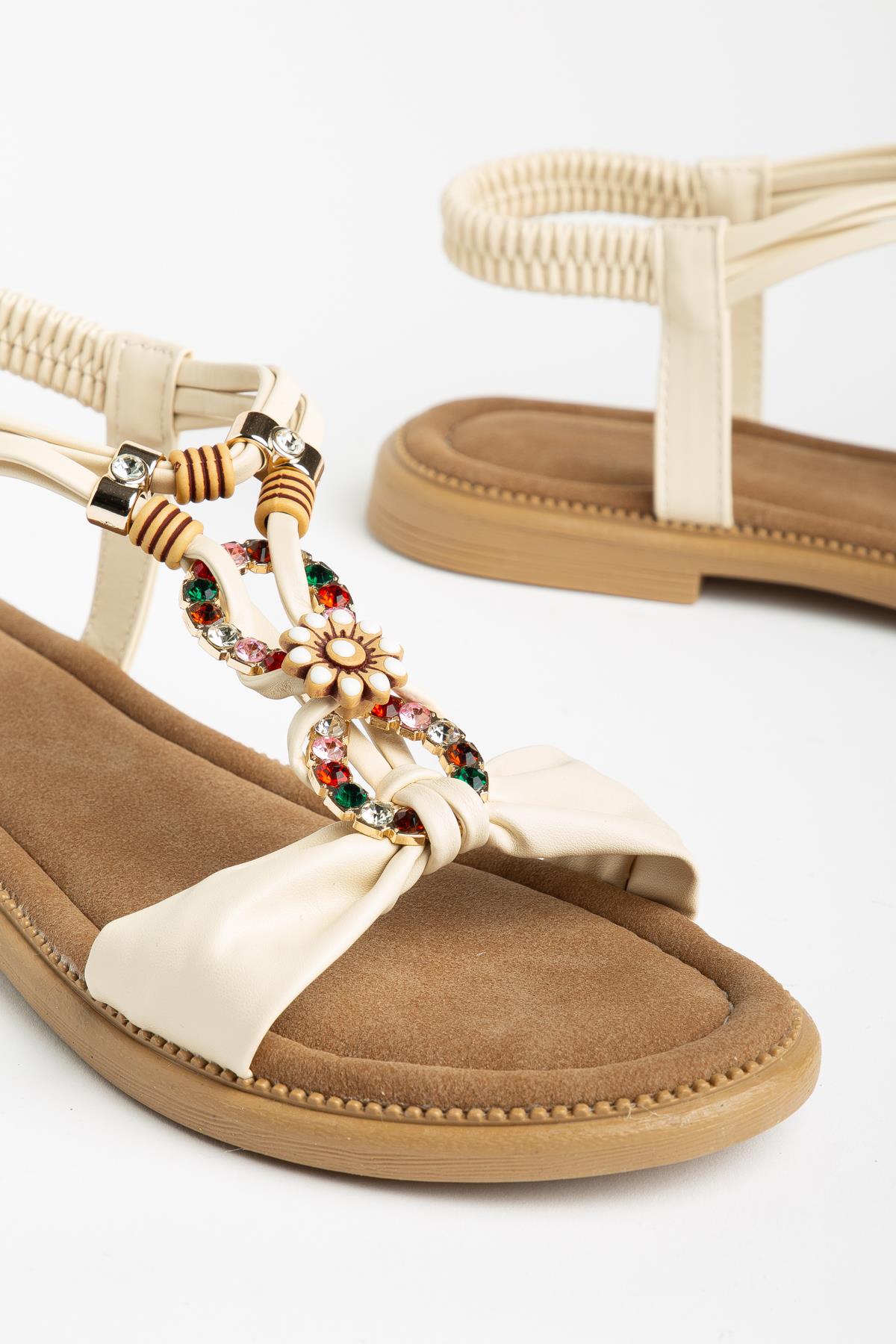 Suins Ravely Model Renkli Taş Detaylı Kadın Sandalet