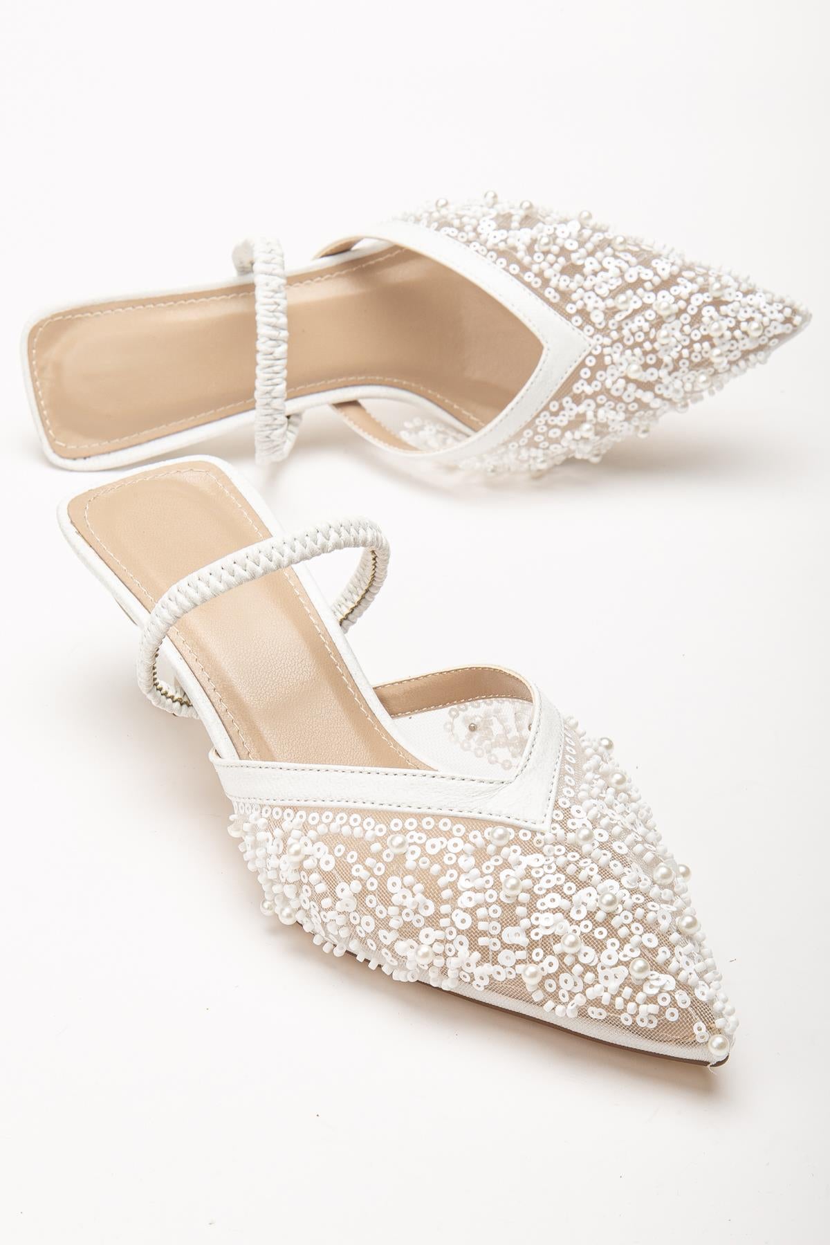 Suins River Taşlı Kadın Kısa Topuklu Stiletto Gelin Ayakkabısı