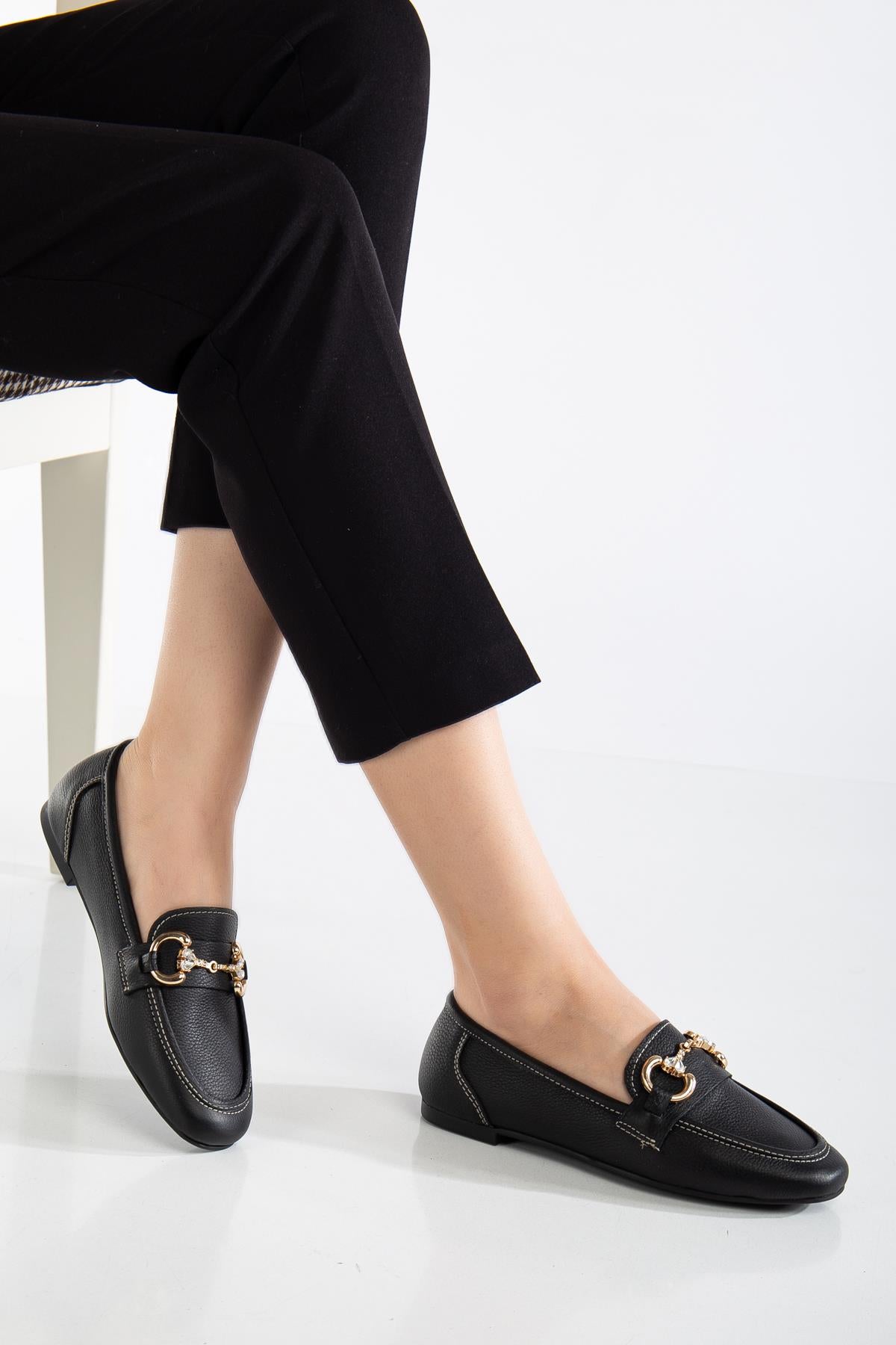 Suins Rody Hakiki Deri Taş Detaylı Kadın Babet Ayakkabı Ürün ana görseli