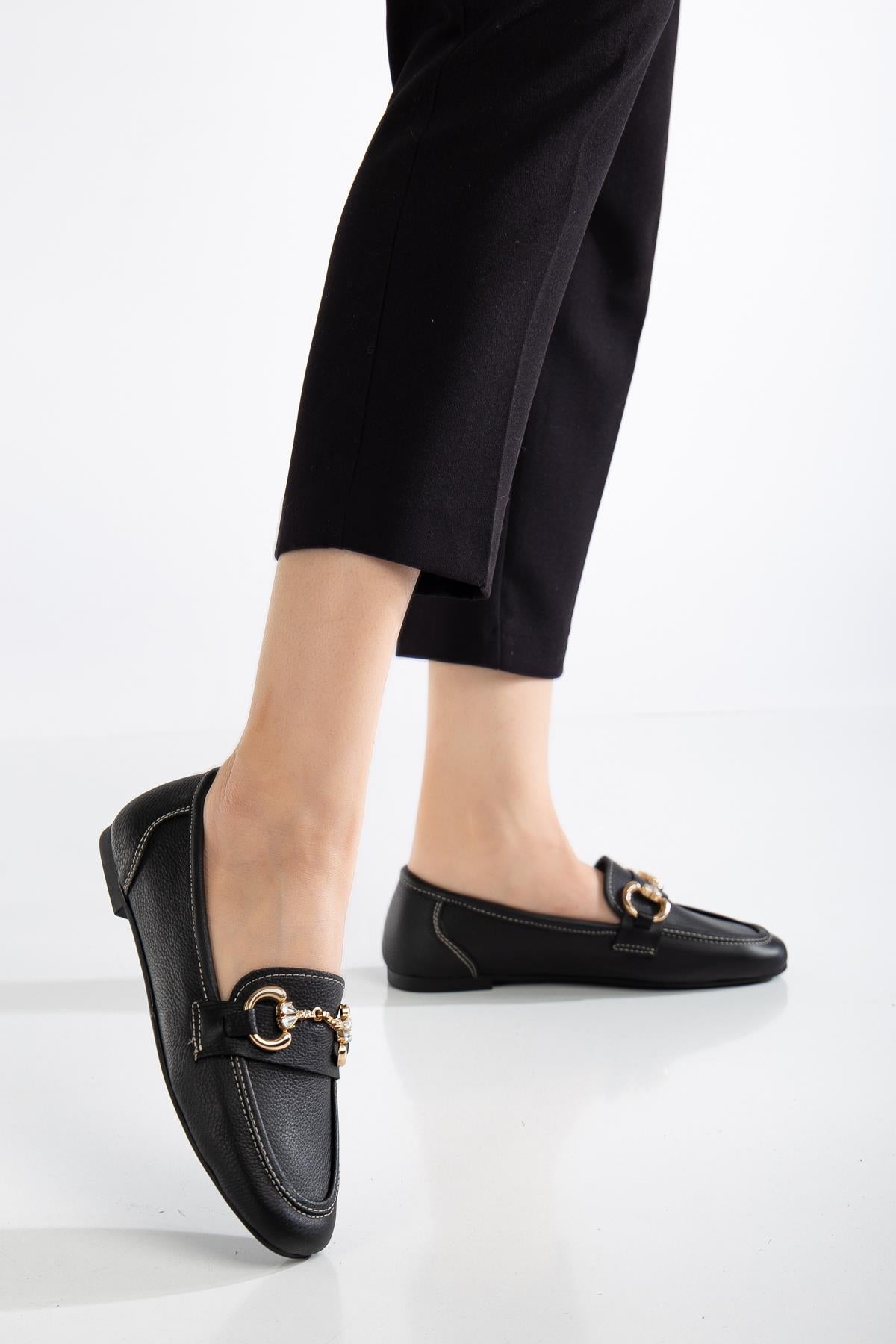 Suins Rody Hakiki Deri Taş Detaylı Kadın Babet Ayakkabı Ürün ikincil görseli