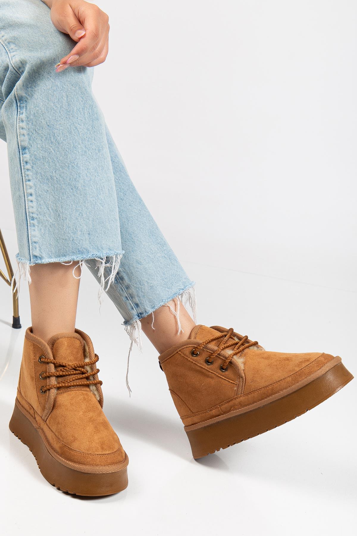 Suins Stein Model İçi Komple Kürklü Bağcıklı Siyah Taba Ten Kadın Bot Ürün ikincil görseli