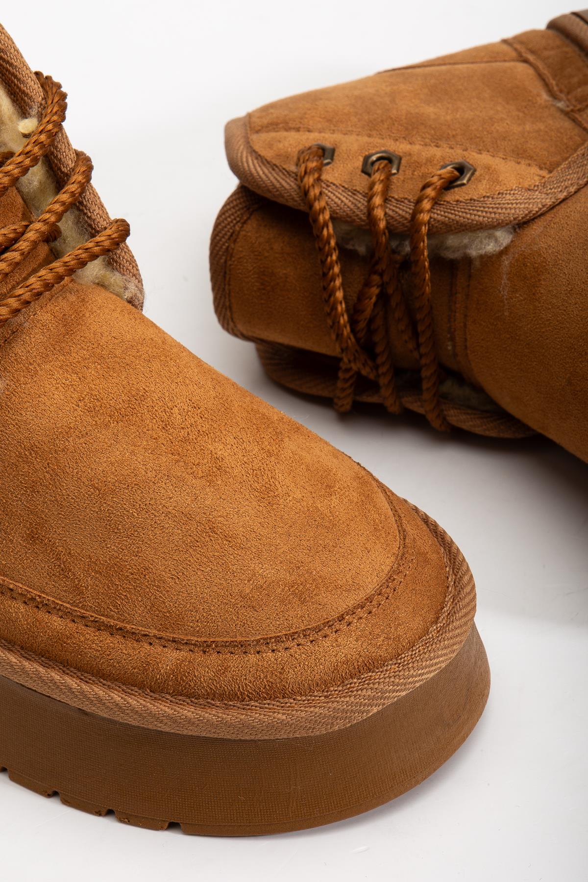 Suins Stein Model İçi Komple Kürklü Bağcıklı Siyah Taba Ten Kadın Bot