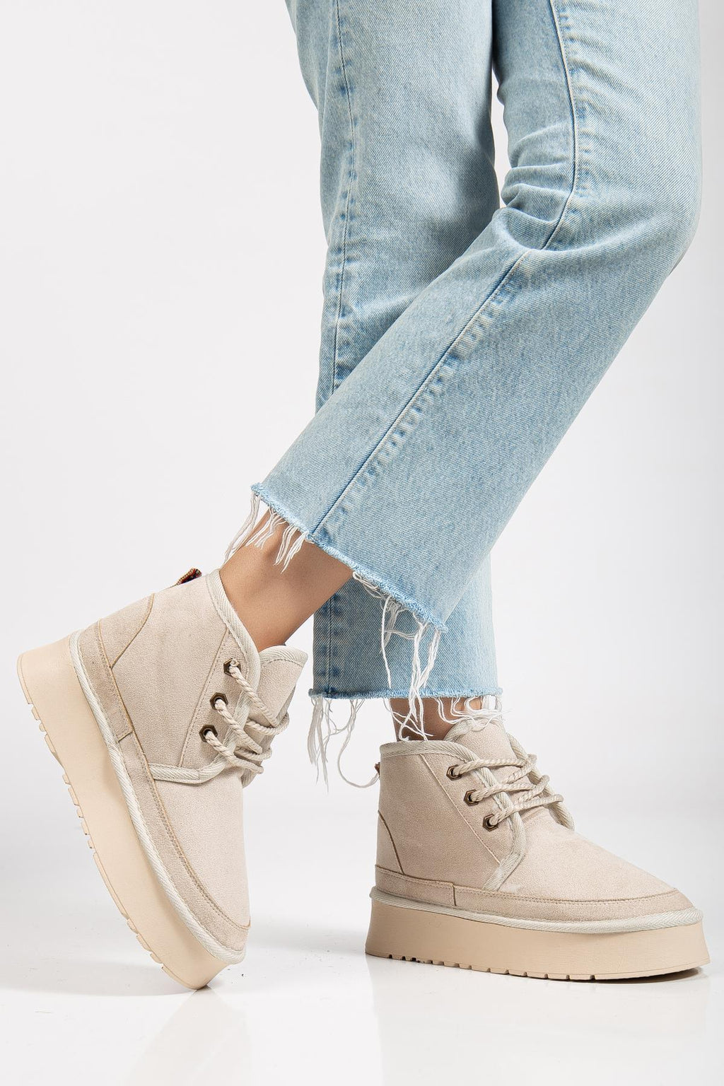 Suins Stein Model İçi Komple Kürklü Bağcıklı Siyah Taba Ten Kadın Bot