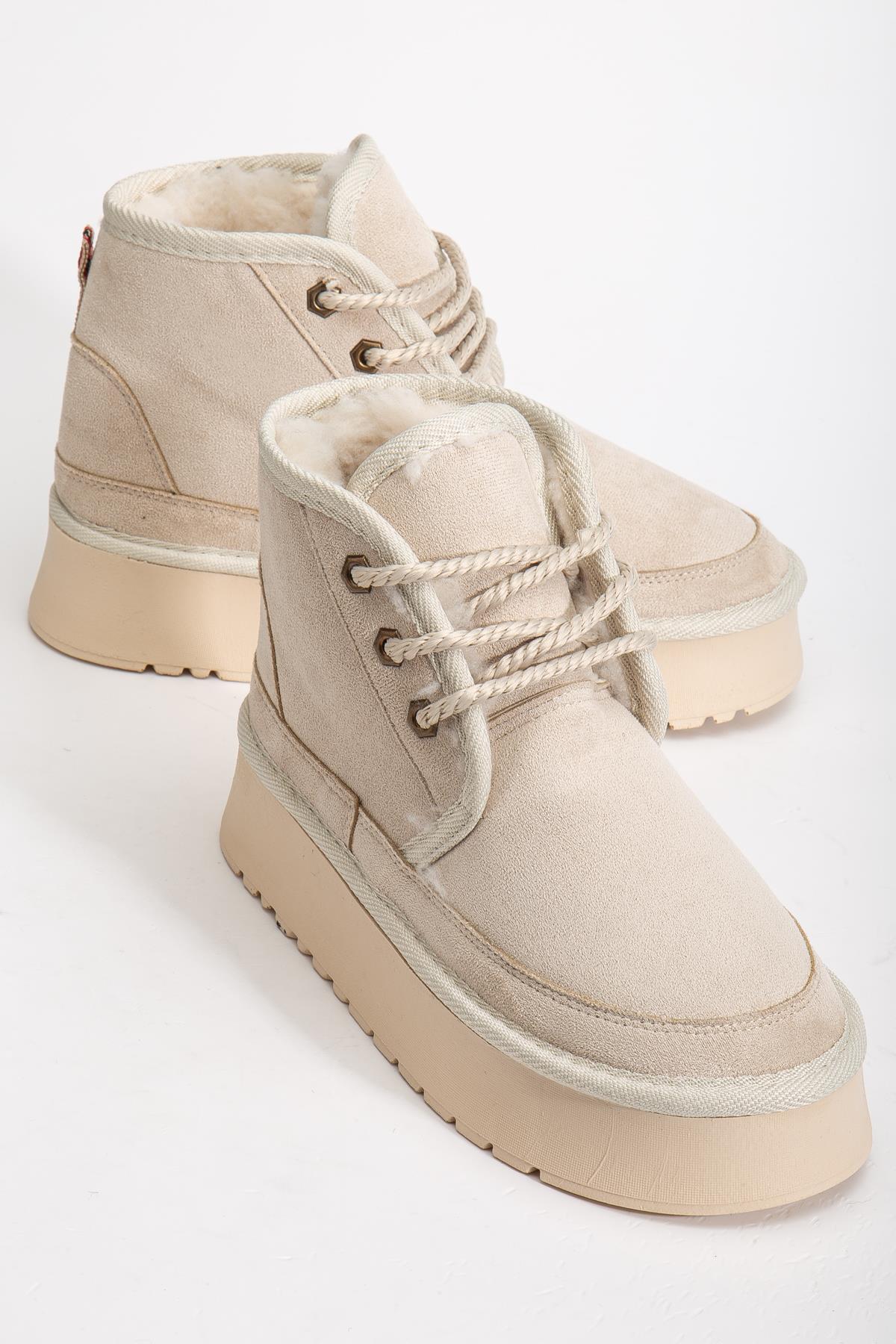 Suins Stein Model İçi Komple Kürklü Bağcıklı Siyah Taba Ten Kadın Bot