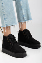 Suins Stein Model İçi Komple Kürklü Bağcıklı Siyah Taba Ten Kadın Bot