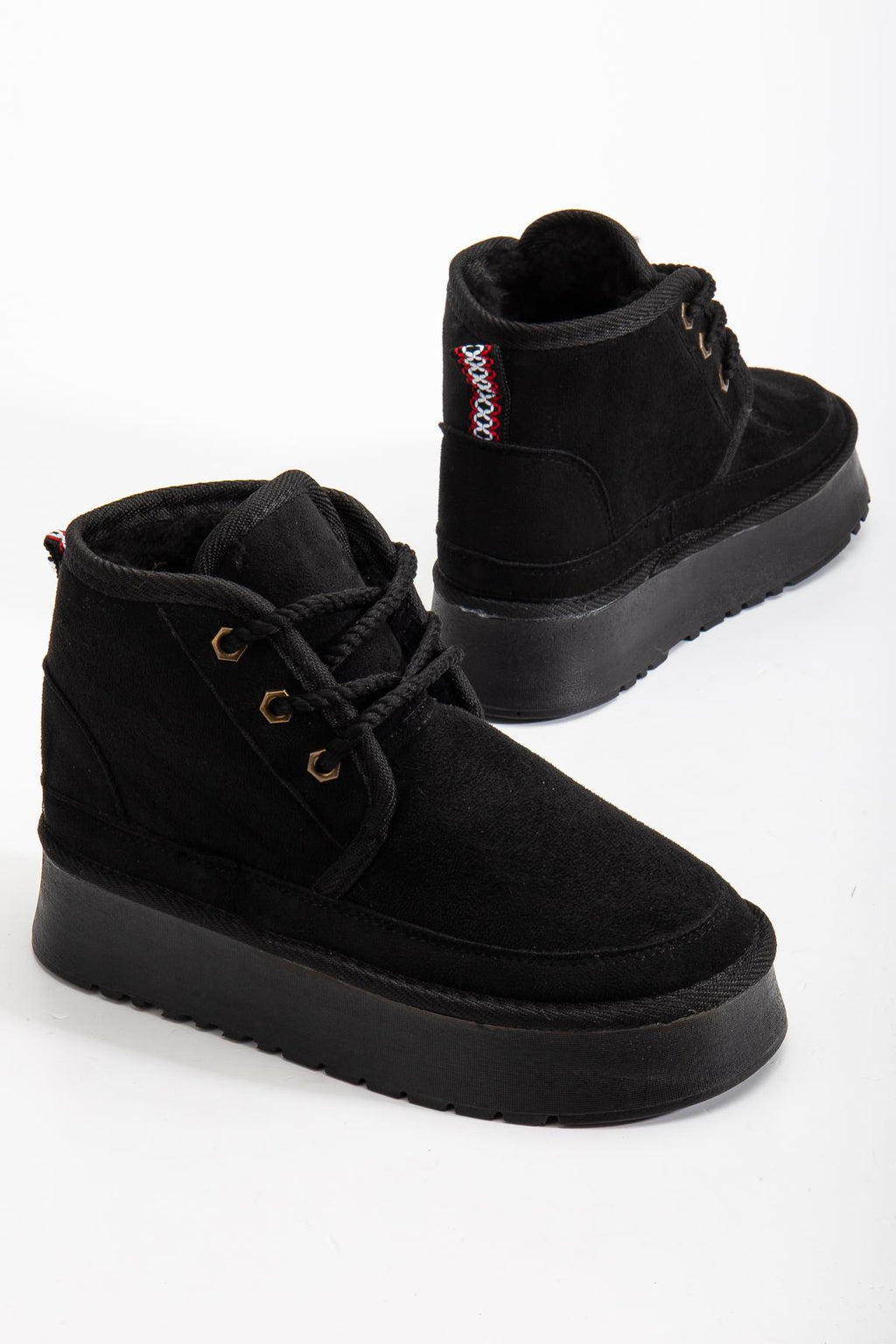 Suins Stein Model İçi Komple Kürklü Bağcıklı Siyah Taba Ten Kadın Bot