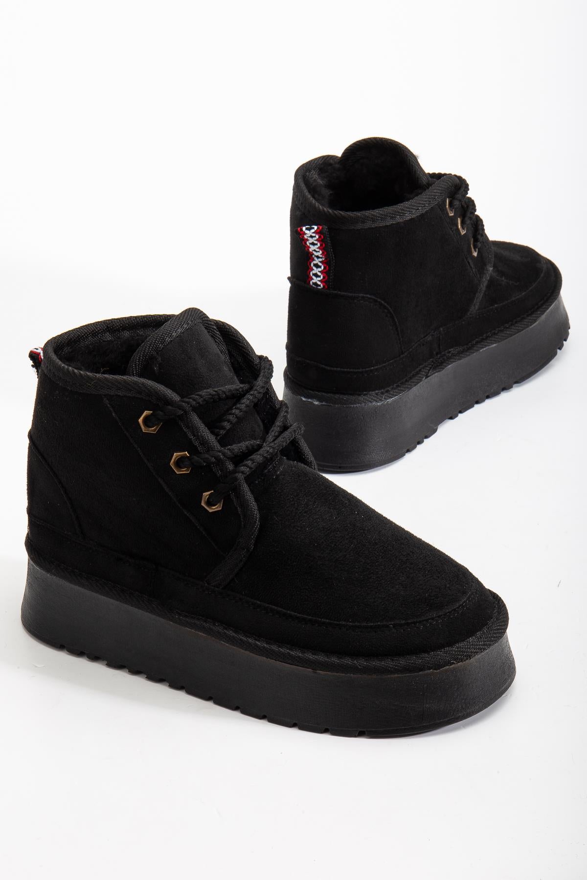 Suins Stein Model İçi Komple Kürklü Bağcıklı Siyah Taba Ten Kadın Bot