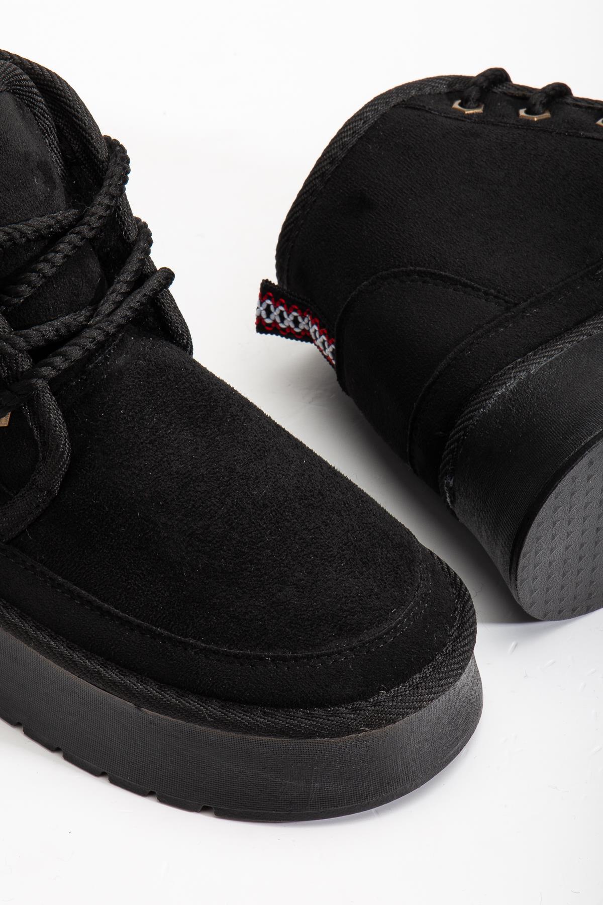 Suins Stein Model İçi Komple Kürklü Bağcıklı Siyah Taba Ten Kadın Bot