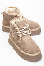 Suins Stein Model İçi Komple Kürklü Bağcıklı Siyah Taba Ten Kadın Bot