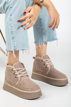 Suins Stein Model İçi Komple Kürklü Bağcıklı Siyah Taba Ten Kadın Bot