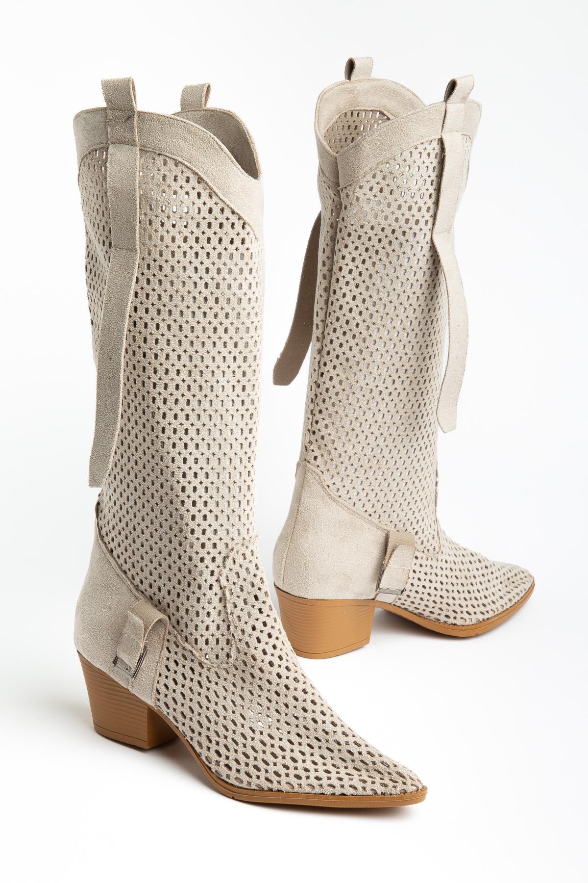 Suins Wazy Model Kadın Delikli Western Yazlık Çizme