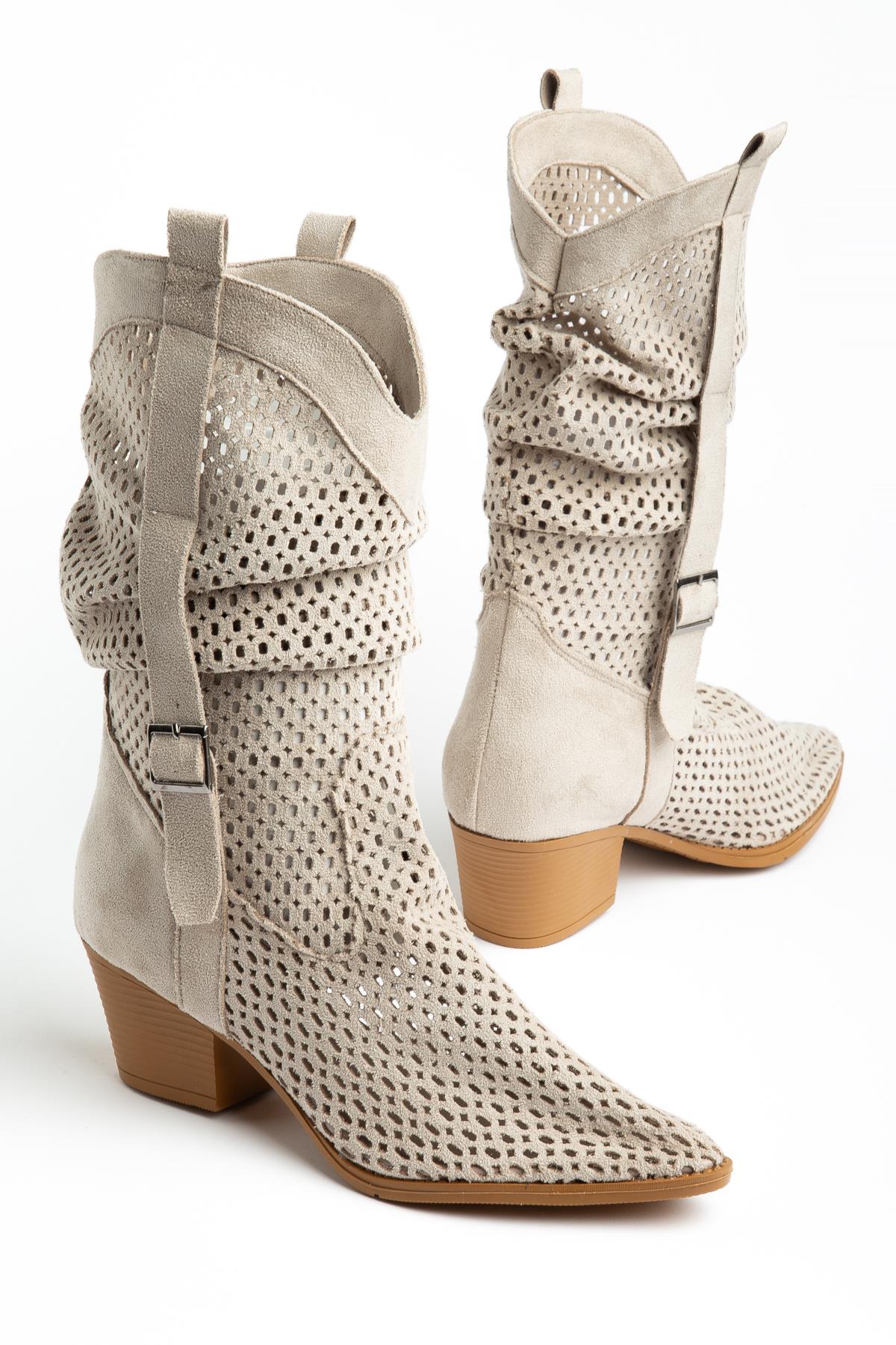 Suins Wazy Model Kadın Delikli Western Yazlık Çizme