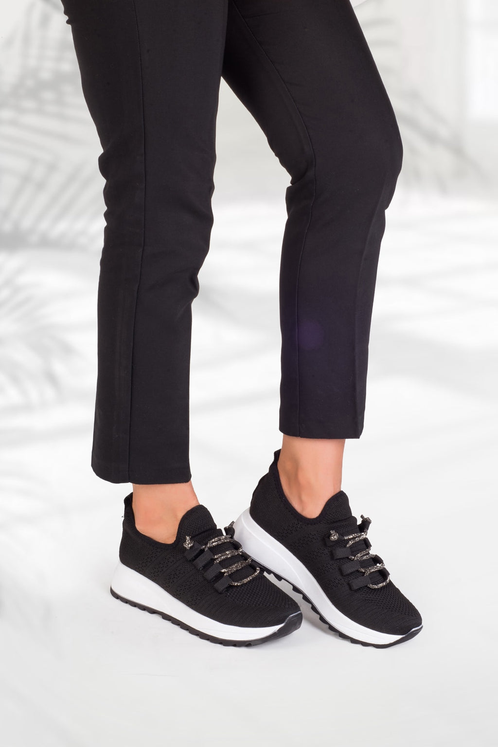 Tegan Kadın Spor Ayakkabı Sneakers Triko Taşlı Bağcıklı Günlük TEGAN29750