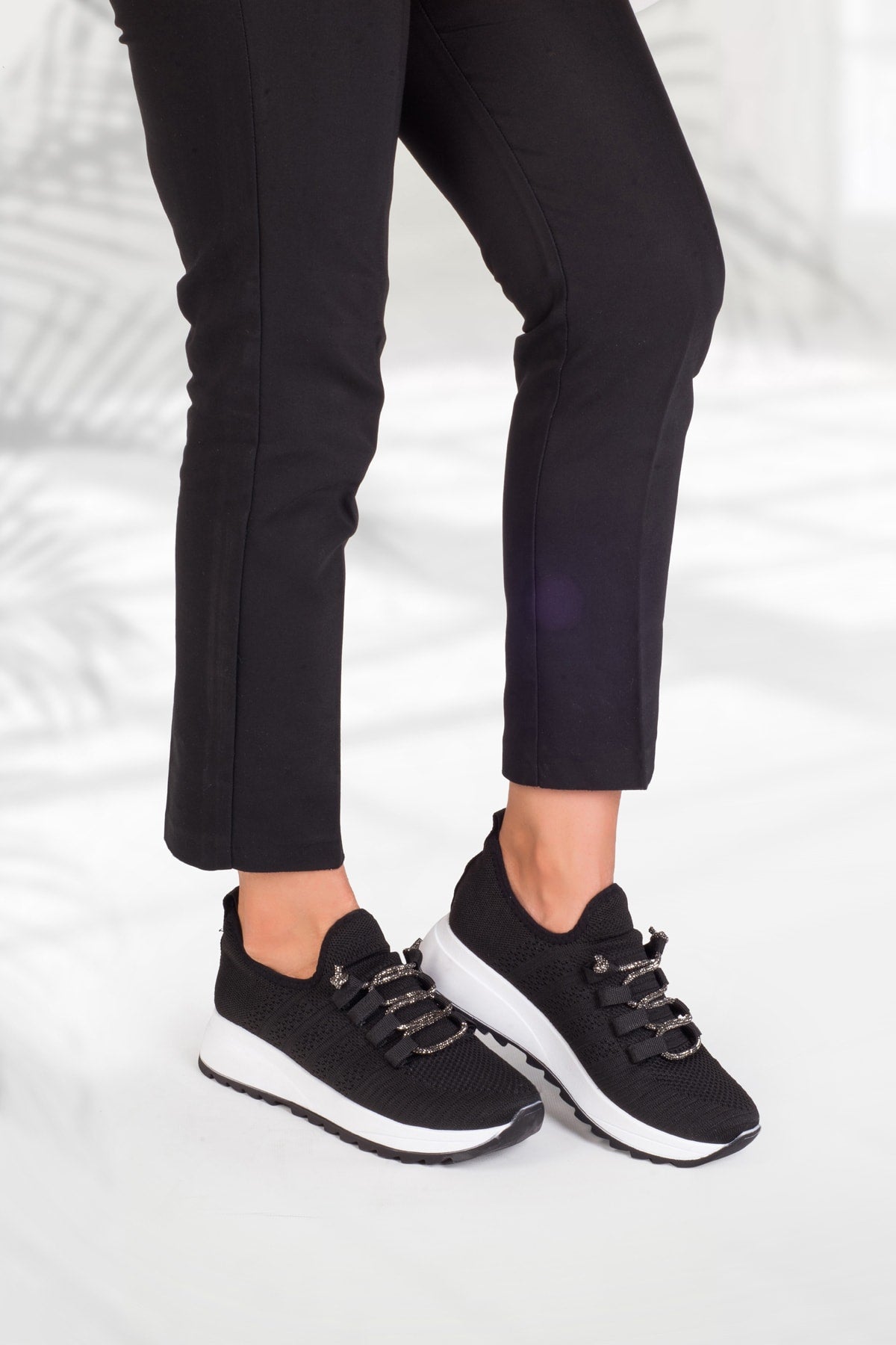 Tegan Kadın Spor Ayakkabı Sneakers Triko Taşlı Bağcıklı Günlük TEGAN29750